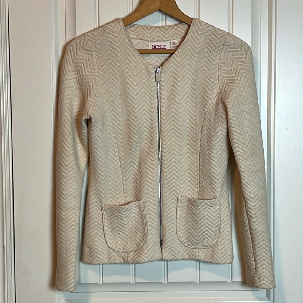 Anthropologie Ivory Chevron Blazer - Picture 2 of 8